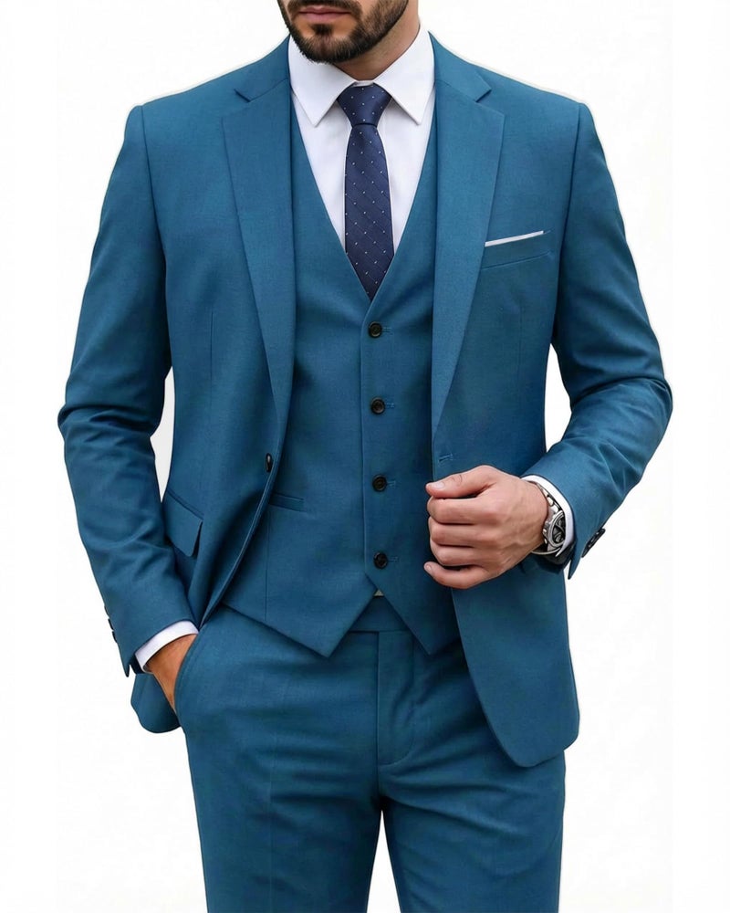 MYS MY'S Men's 3 Piece Suit Set with Tie, One Button Slim Fit Solid Jacket Vest Pants, Prom Party Wedding Business Suits for Men, Light Blue X-Small - Image 1